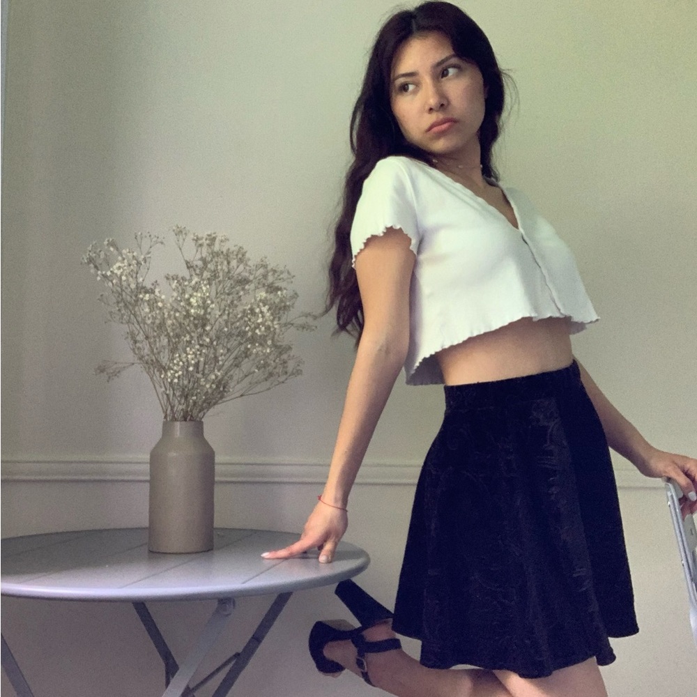 Black velvet flowy skirt